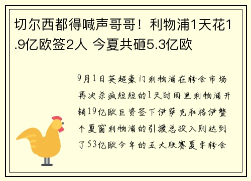切尔西都得喊声哥哥！利物浦1天花1.9亿欧签2人 今夏共砸5.3亿欧